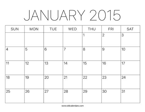 2015 Calendar January Printable Old Calendars
