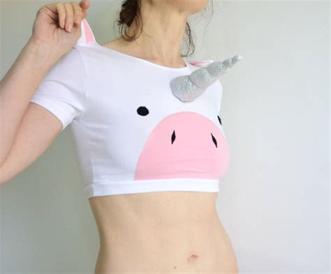 Unicorn Crop Top With Plush Unicorn Horn T Shirt Etsy