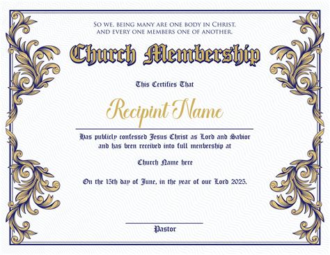 Editable Church Membership Certificate Template Printable Etsy Singapore