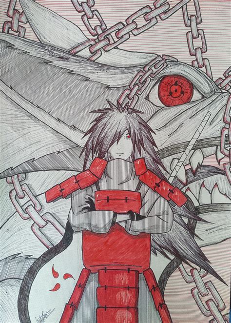 Madara Uchiha A3 Done With Ball Pens Red And Black And Markers
