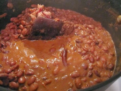 The ubiquitous southern beans don't hold back on fat, as they are simmered with a ham hock for hours. SoulfoodQueen.net: Spicy Pinto Beans and Ham Hocks