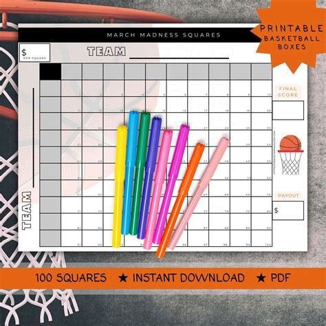 Printable Basketball Squares Final Score Basketball Boxes March Madness