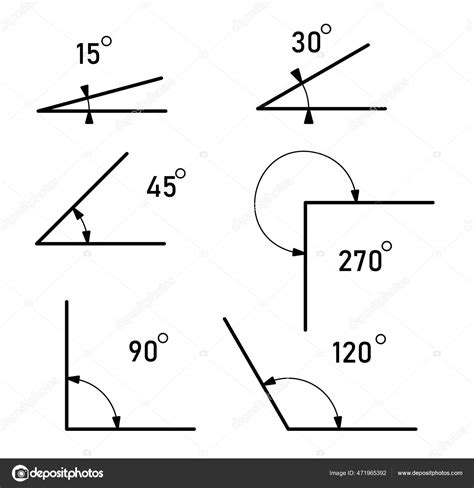 Angles Of Different Sizes Angles Icons Set Isolated Math Sign Stock