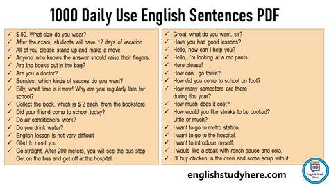 Daily Use English Sentences Pdf English Study Here