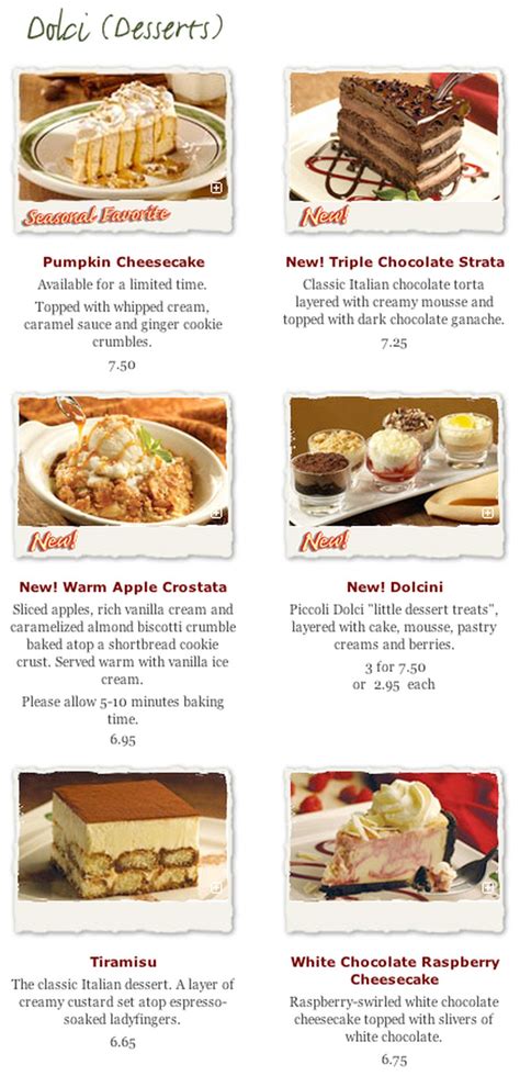 The interchangeability (people can mix and match items for samplers. Dessert Menu At Olive Garden