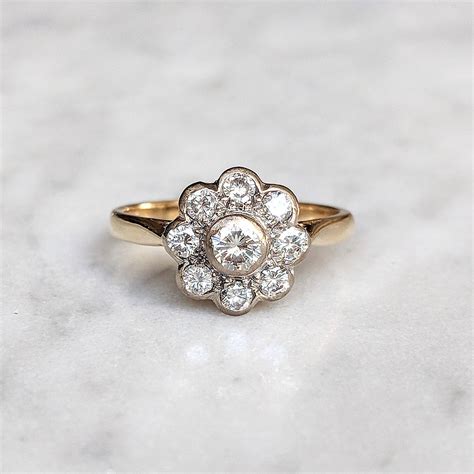 Vintage Diamond Flower Cluster Ring In 18ct Gold Indira