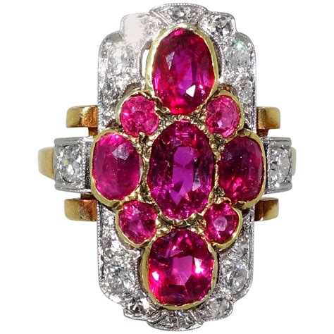 1900 Antique Burma Ruby Diamond Gold Platinum Ring For Sale At 1stdibs