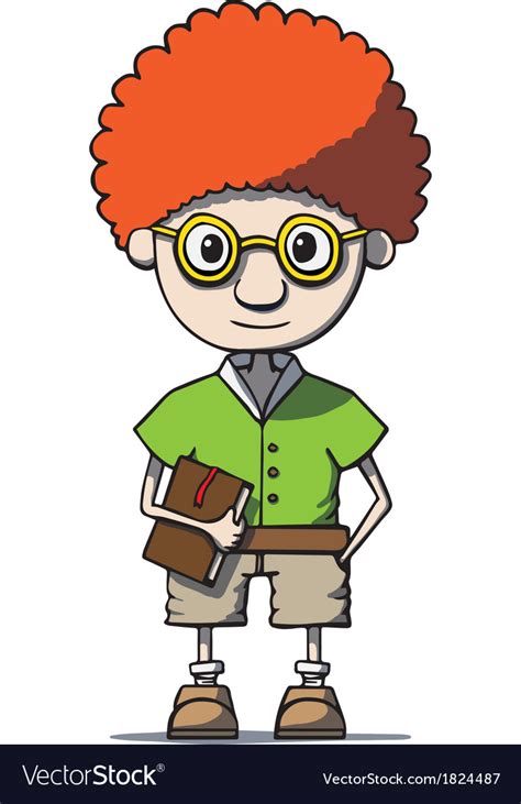 Funny Cartoon Redhead Nerd Genius In Glasses Vector Image