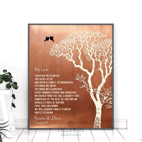 7th Anniversary Copper T Love Poem Wedding Vow Art Etsy