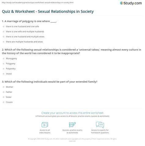 quiz and worksheet sexual relationships in society