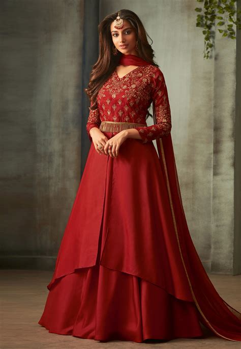 Red Silk Layered Anarkali Suit 185086 Silk Anarkali Suits Lehenga Designs Designer Anarkali
