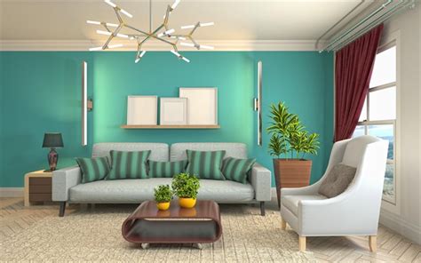 Download Wallpapers Living Room Project Turquoise Walls In The Living