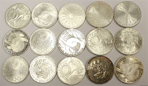 15x Germany 10 Mark Silver Coins 1972 Munich Olympics Vf To Choice Au55 Professional Dealers