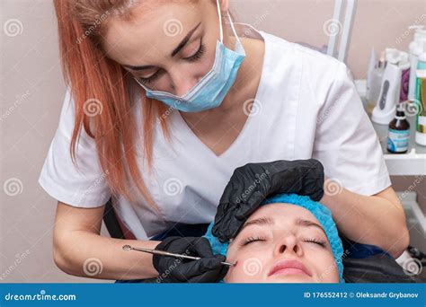 Beautician Cleans The Patient Face Stock Photo Image Of Cosmetic