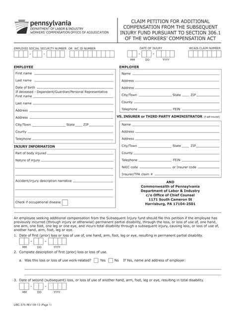 Pennsylvania Workers Compensation And Workplace Safety Form Fill Out