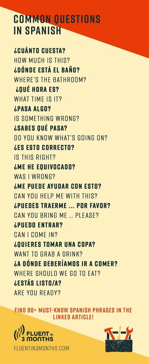 A Poster With The Words Common Questions In Spanish
