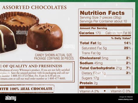 Nutrition Facts On A Box Of Chocolates Stock Photo Alamy