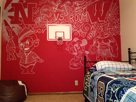 Kids Room Boys Chalk Board Wall With Characters Sprayed With A Sealer