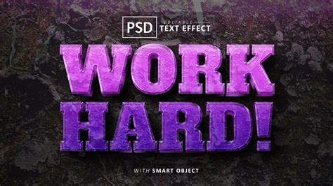 Premium Psd Work Hard Purple 3d Text Effect Editable