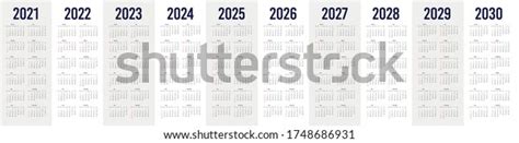 Simple Calendar Set 2021 2030 Years Stock Vector Royalty Free 1748686931