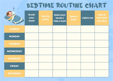 Bedtime Routine Chart Checklist Printable Blue Editab
