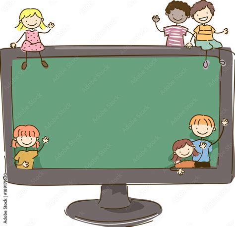 Stickman Kids Online Class Monitor Illustration Stock Vector Adobe Stock