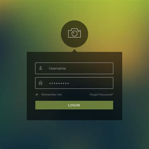 Dark Login Form With Line Camera Icon On Blurred Background Download