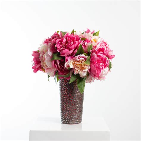 Mixed Pink Peony Arrangement In Red Mosaic Heart Vase Valentines Day