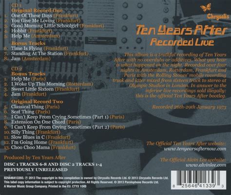 Classic Rock Covers Database Ten Years After Recorded Live 1973
