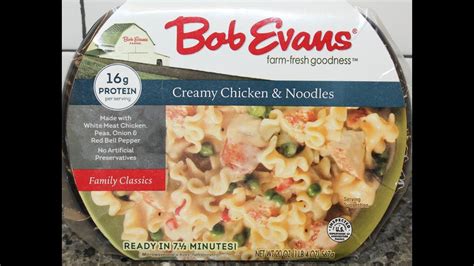 It has the simple, clean flavors you expect from this classic soup. Bob Evans: Creamy Chicken & Noodles Family Classics Meal Review - YouTube