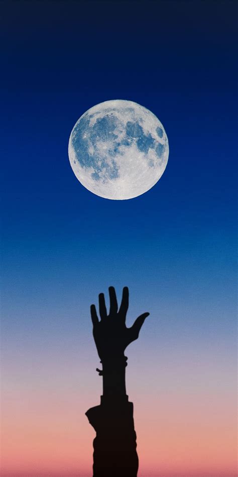 Hand And Moon Night Silhouette Art 1080x2160 Wallpaper Silhouette