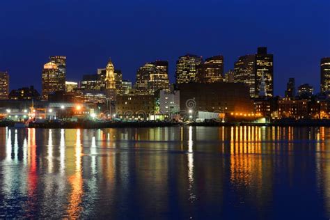 Boston Skyline At Night Massachusetts Usa Stock Photo Image Of