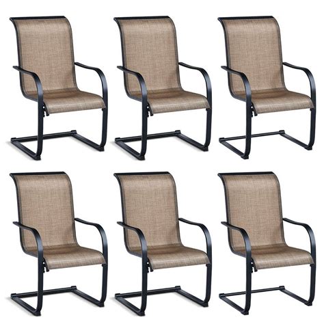 Costway Black 6 Pieces Patio Metal Outdoor Dining Chairs In Brown C