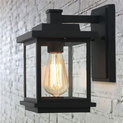 Lnc Square 1 Light Black Outdoor Wall Lantern Sconce With Clear Glass