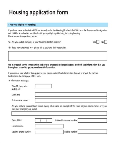 Housing Application Application Form Application Form