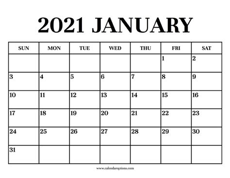 Calendar 2021 January Calendar Options