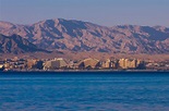 View from Aqaba, Jordan across the Gulf of Aqaba (Red Sea) looking to ...