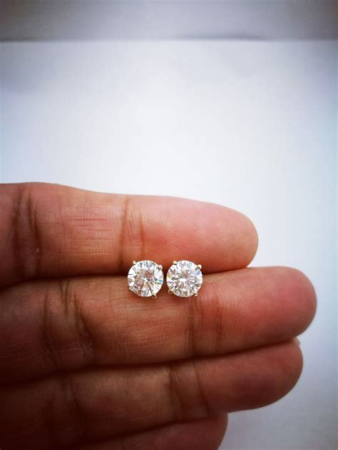 Ct Round Cut Diamond Solitaire Stud Earrings K White Gold Over