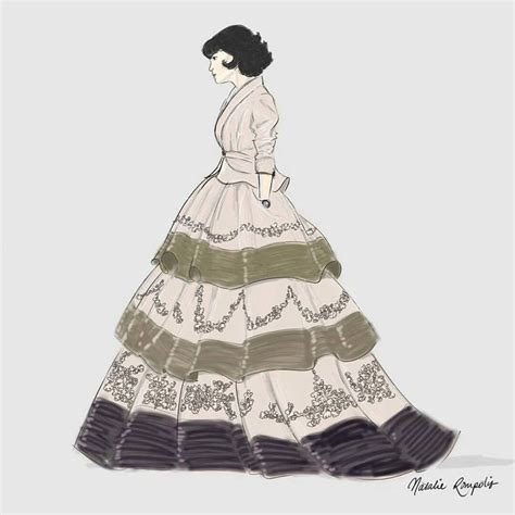 A Drawing Of A Woman In A Dress With Long Sleeves And An Over Sized Skirt