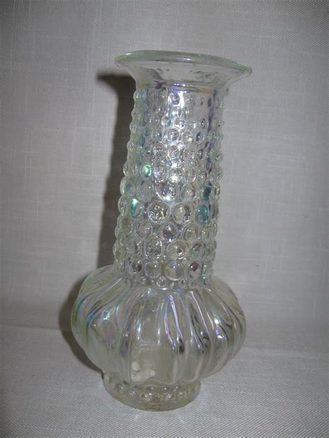 Vase Crystal Clear Glass Long Neck Iridescence Hobnail And Rib Design Vases