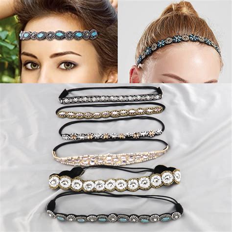 Ladies Crystal Rhinestone Jeweled Head Hair Bands Wraps Headbands Set