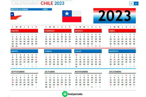 calendario 2023 chile con feriados descarga en excel y pdf