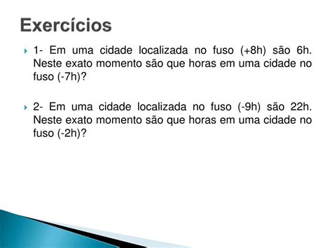 PPT FUSOS HORÁRIOS exercícios PowerPoint Presentation free download ID