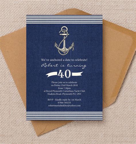 Nautical Sailing Themed 40th Birthday Party Invitation From £090 Each