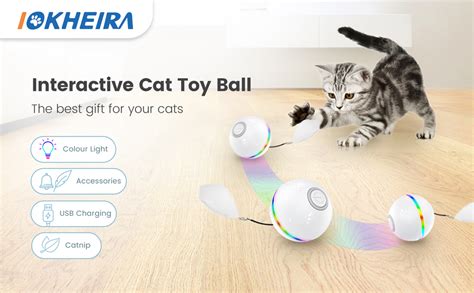 Iokheira Cat Ball Interactive Cat Toys For Indoor Cats Wicked Ball Kitten Toys With Bell Feather