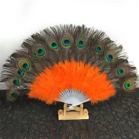 40pcs Diy Handmade Chinese Japanese Folding Feather Hand Fan Peacock