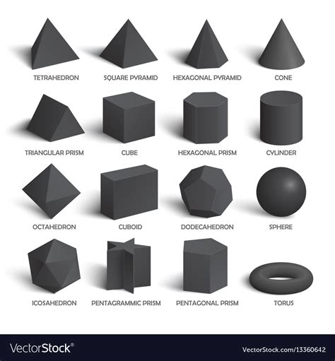 All Basic 3d Shapes Template In Dark Royalty Free Vector
