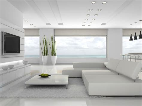 Fabulous All White Modern Living Room With Spectacular View And Large