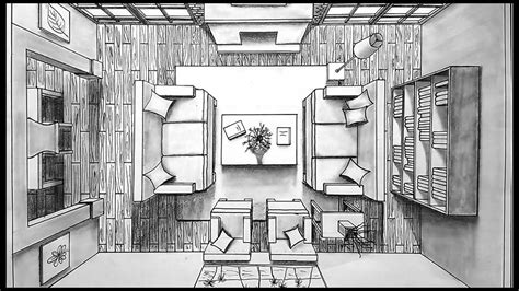 Drawing A Living Room In One Point Perspective Birds Eye Interior