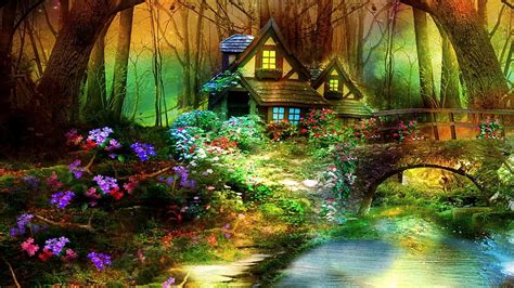 1080p Free Download Magic Forest Forest House Bridge Cottage